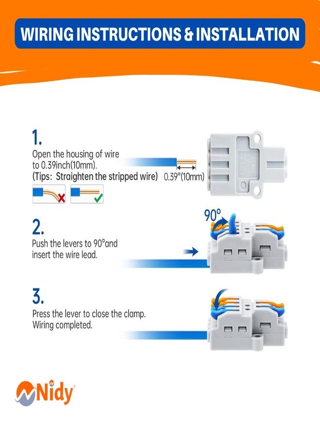 Nidy® 5Pcs Compact Lever Wire Nut Connector (2 in 4 Out), Splicing Wire Connector, Universal Quick Wiring Cable Connection Push-in Conductor Terminal Block CE & RoHS Certified, 28-12 AWG - Image 5